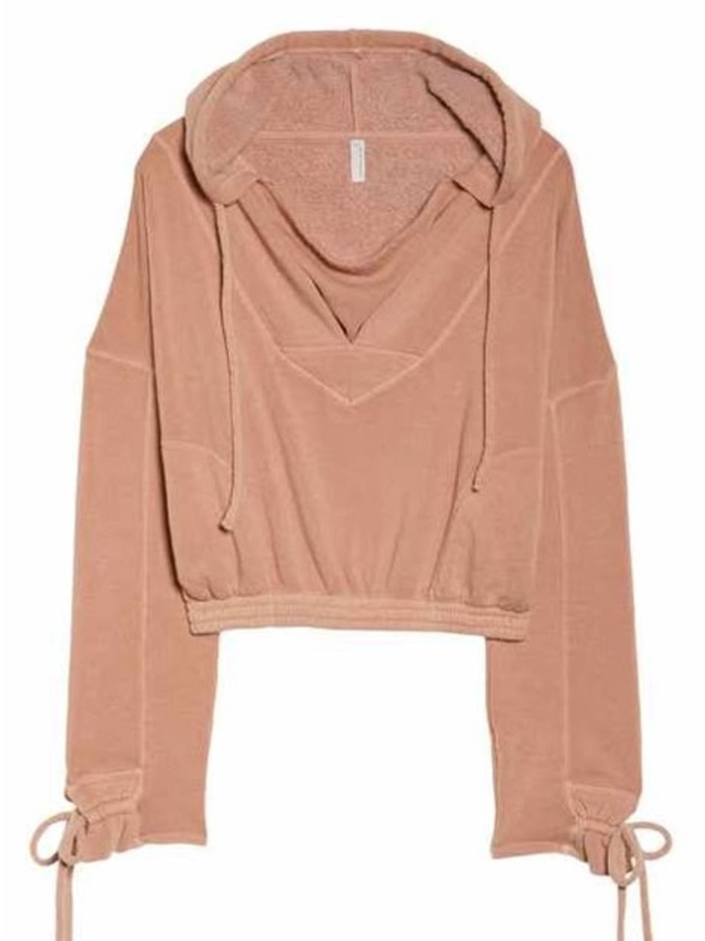 Free People FP Movement Dusty Rose Peach Terry Cloth Cropped Hoodie Size Large